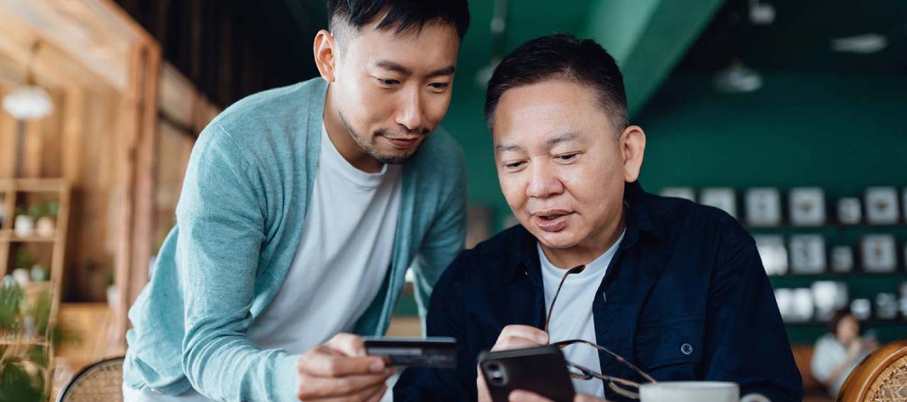 father and son shopping